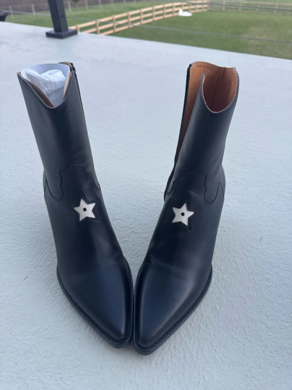 Dior Black Leather Western Ankle Boots with White Star - Picture 2 of 8